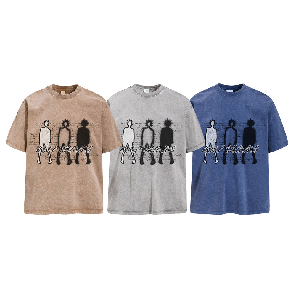 SEAKOFF Abstract Shadow Graphic Acid Wash Oversized T-Shirt