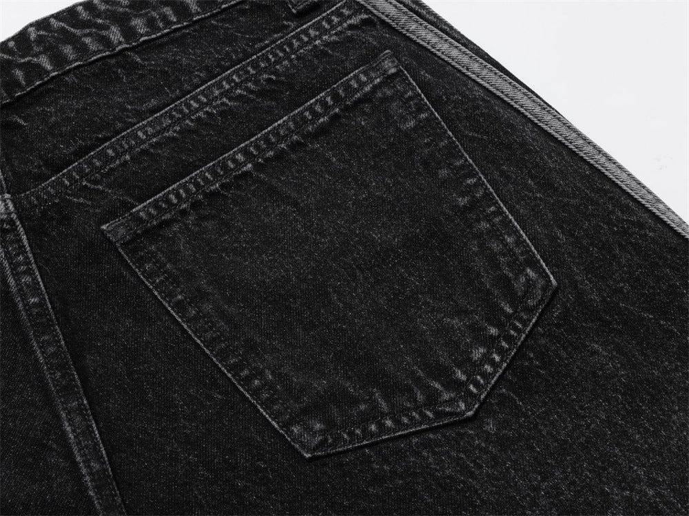 Wide Leg Dad Jeans – Washed Black Denim with Side Stripe Detail