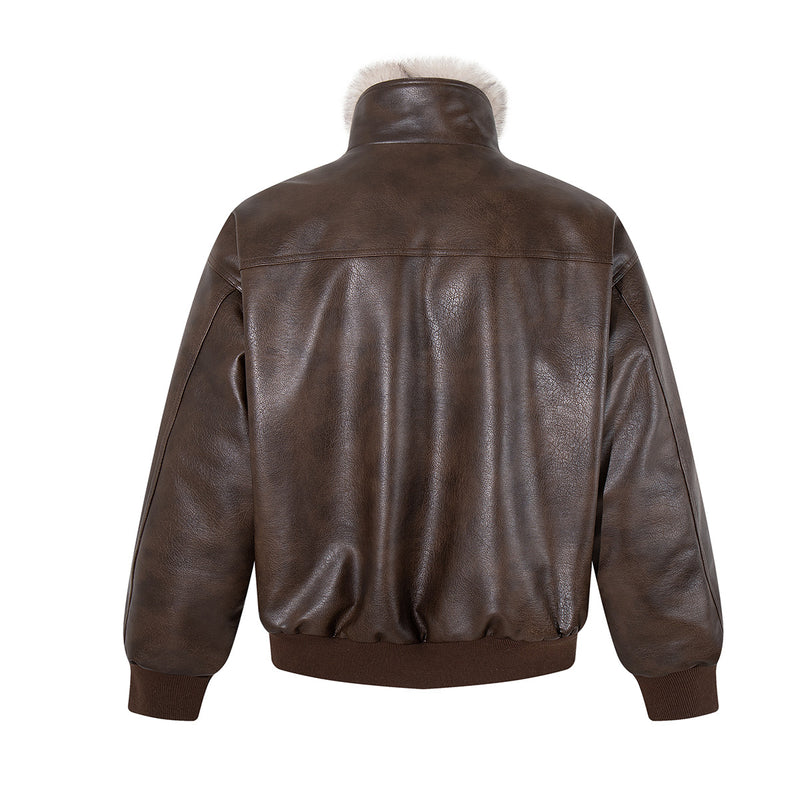 Leather Bomber Jacket with Removable Faux Fur Collar — Vintage American Aviator