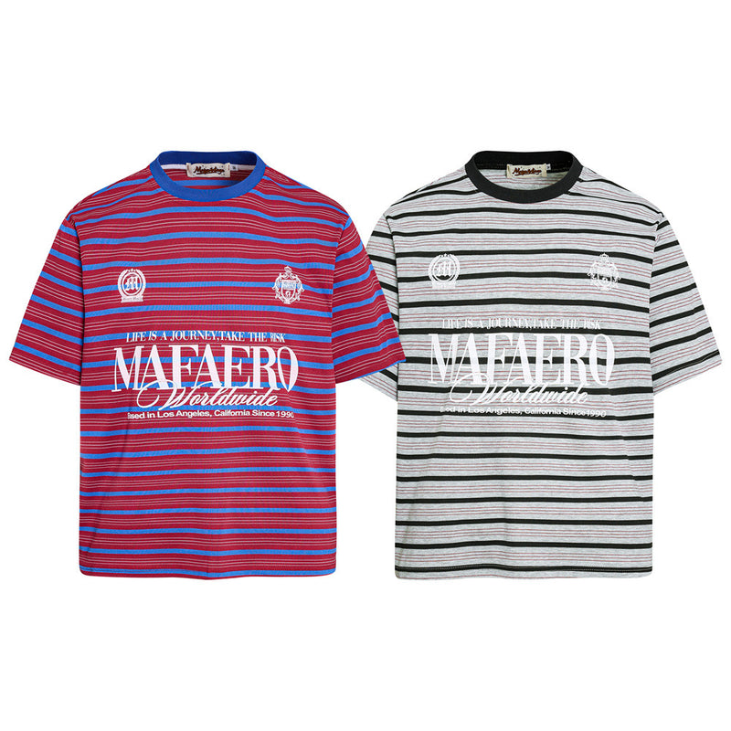 Striped Graphic T-Shirt – Mafaero Worldwide Oversized Crew Neck Tee