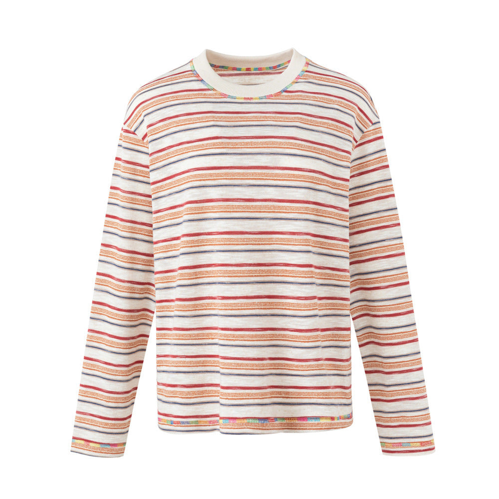 Men's Relaxed Fit Long Sleeve Striped T-Shirt – Vintage American Casual Crewneck