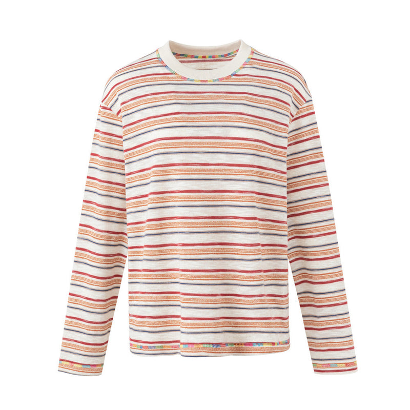 Men's Relaxed Fit Long Sleeve Striped T-Shirt – Vintage American Casual Crewneck
