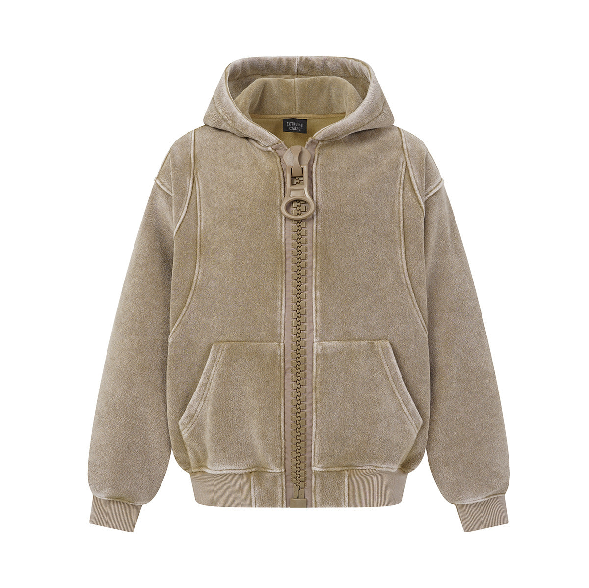 Oversized Acid Wash Zip-Up Hoodie – Heavyweight Fleece-Lined Men's Hooded Jacket