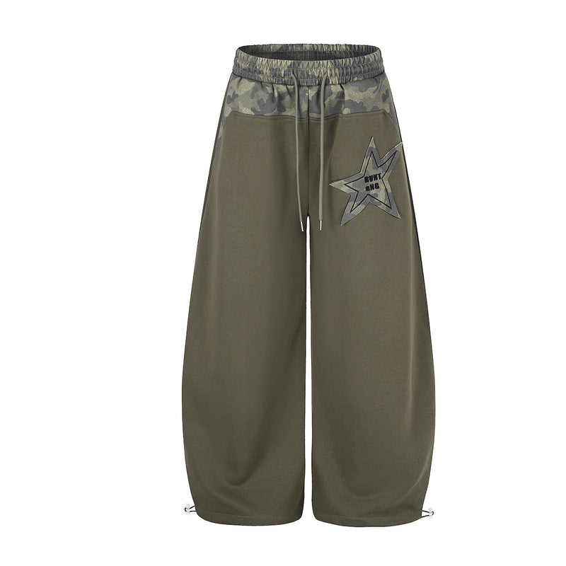 Wide-Leg Sweatpants with Camo Waistband and Star Patch