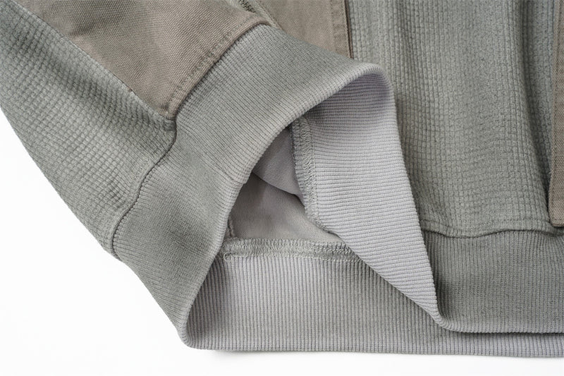 Sweat à capuche homme en maille gaufrée délavée à l’acide, oversize, avec poches cargo zippées