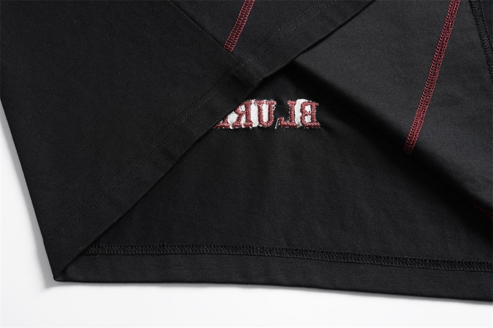 Oversized Irregular Stitch Contrast Snap-Shoulder T-Shirt