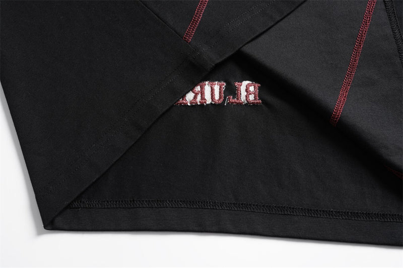 Oversized Irregular Stitch Contrast Snap-Shoulder T-Shirt