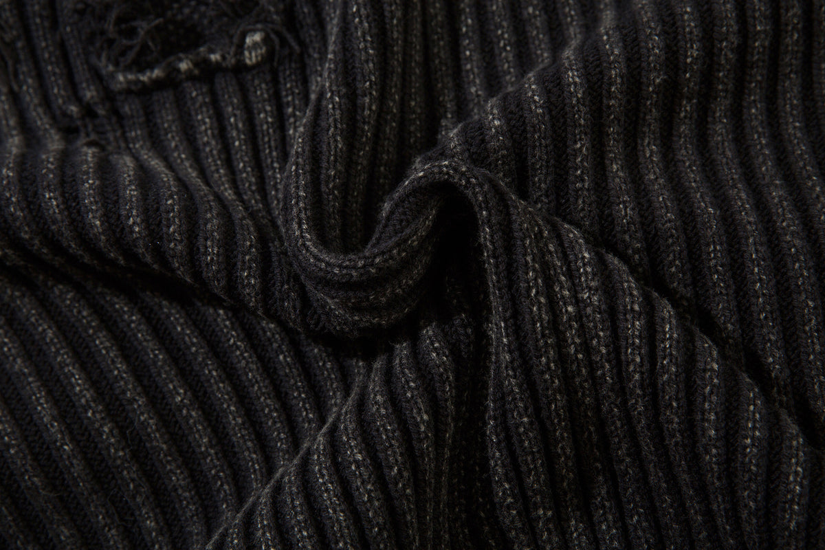ダメージリブニットクルーネックセーター – オーバーサイズ・デストロイドプルオーバー