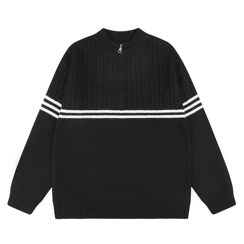 Herren-Pullover mit Reißverschluss – Cable-Knit-Half-Zip mit Streifen