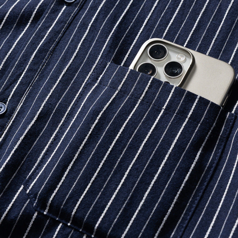 Striped Long Sleeve Shirt – Men's Oversized Relaxed Fit Button-Up