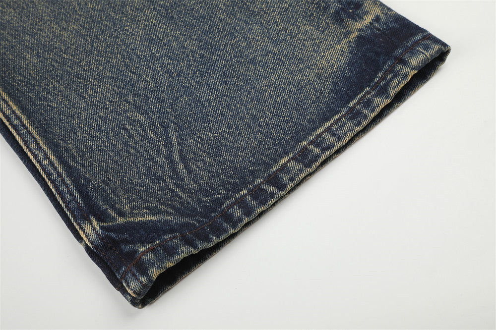 Herren-Jeans mit weitem Bein im Vintage-Washed-Look – Retro-Blauverlauf und Used-Denim