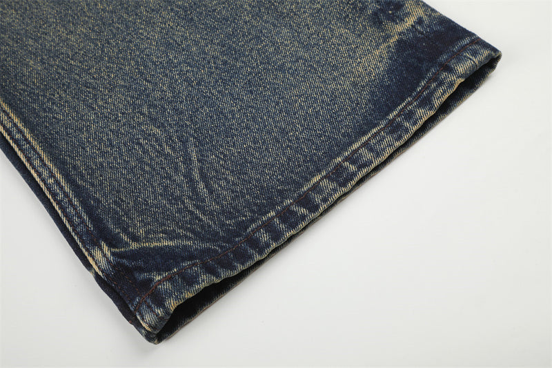 Herren-Jeans mit weitem Bein im Vintage-Washed-Look – Retro-Blauverlauf und Used-Denim