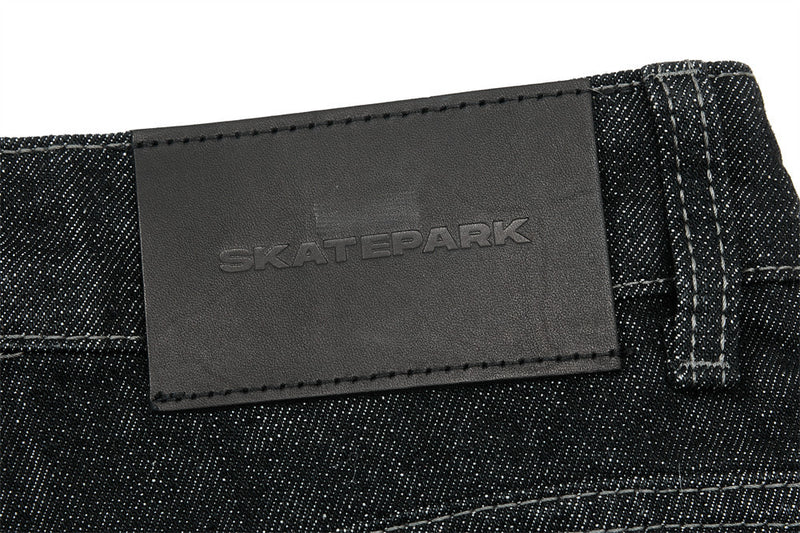 Men's Wide-Leg Black Jeans – Dragon Embroidery Straight Leg Denim