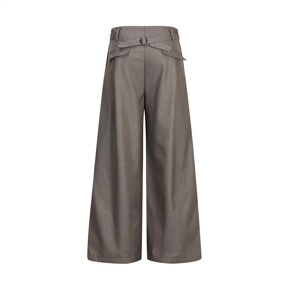 Wide-Leg Pleated Trousers with Wrap Waist Detail