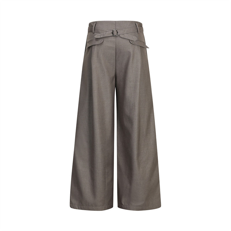 Wide-Leg Pleated Trousers with Wrap Waist Detail