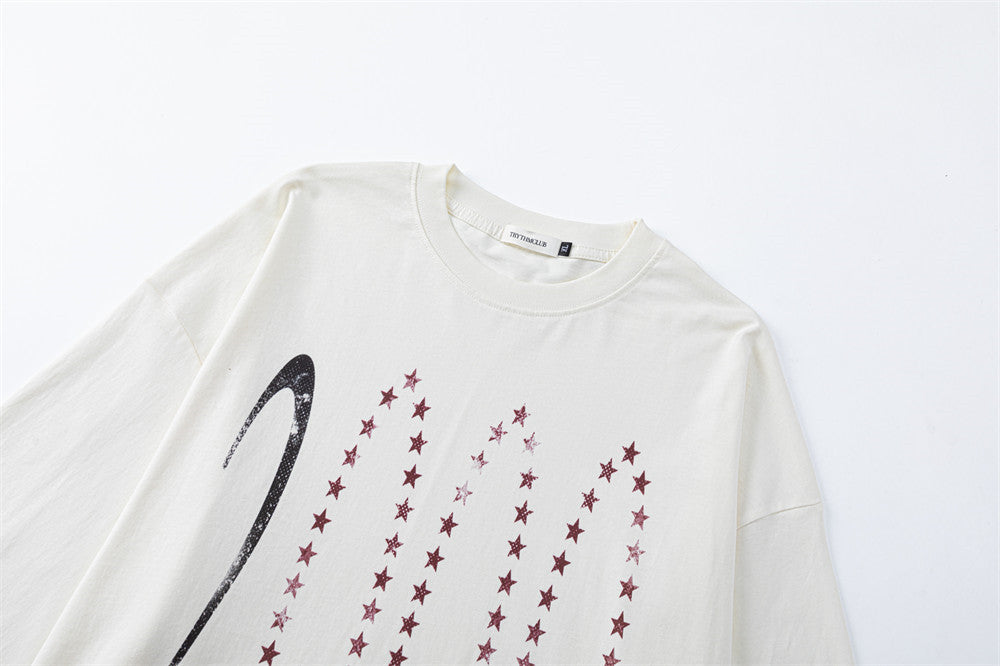 Long-Sleeve Star Print T-Shirt – Relaxed Fit Crew Neck Top