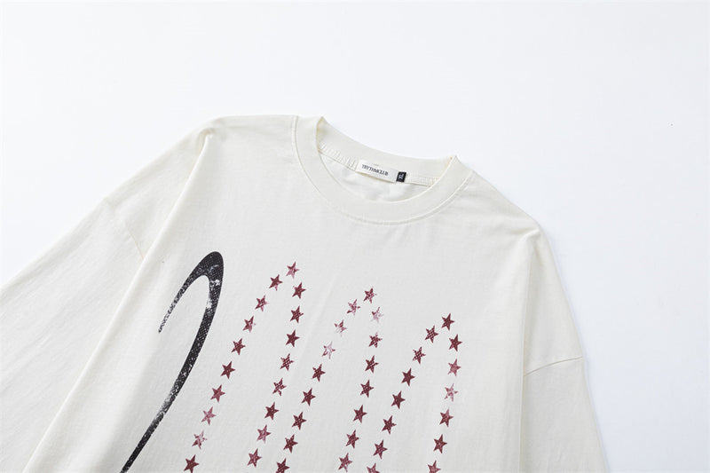 Long-Sleeve Star Print T-Shirt – Relaxed Fit Crew Neck Top