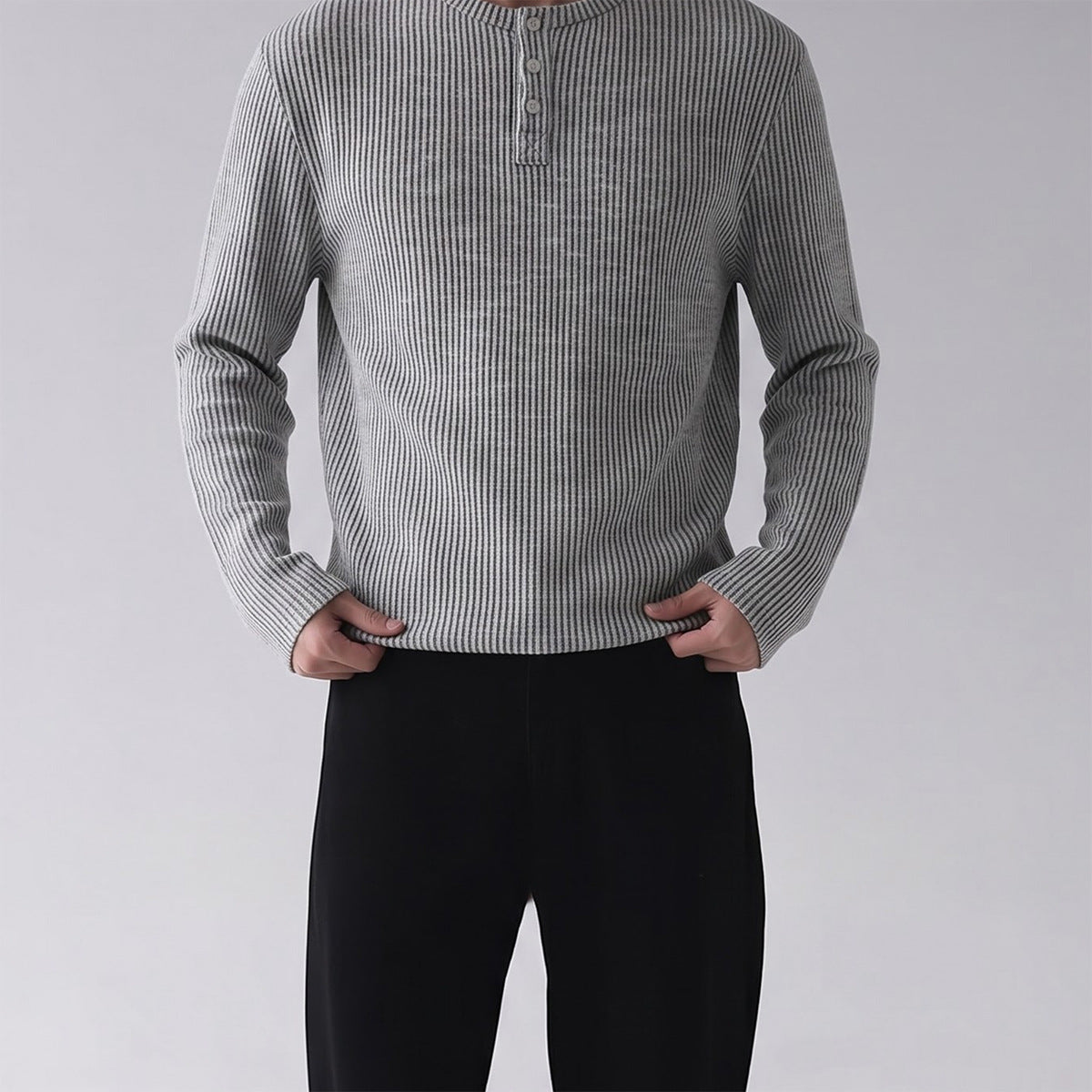 Men's Ribbed Henley Long Sleeve Tee – Vintage Old Money Style