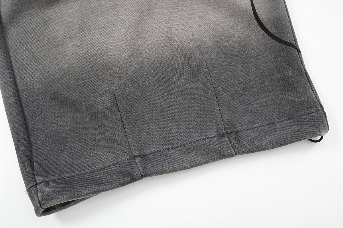 Pantalon de survêtement à jambes larges – Imprimé lettrage gris dégradé délavé, coupe baggy