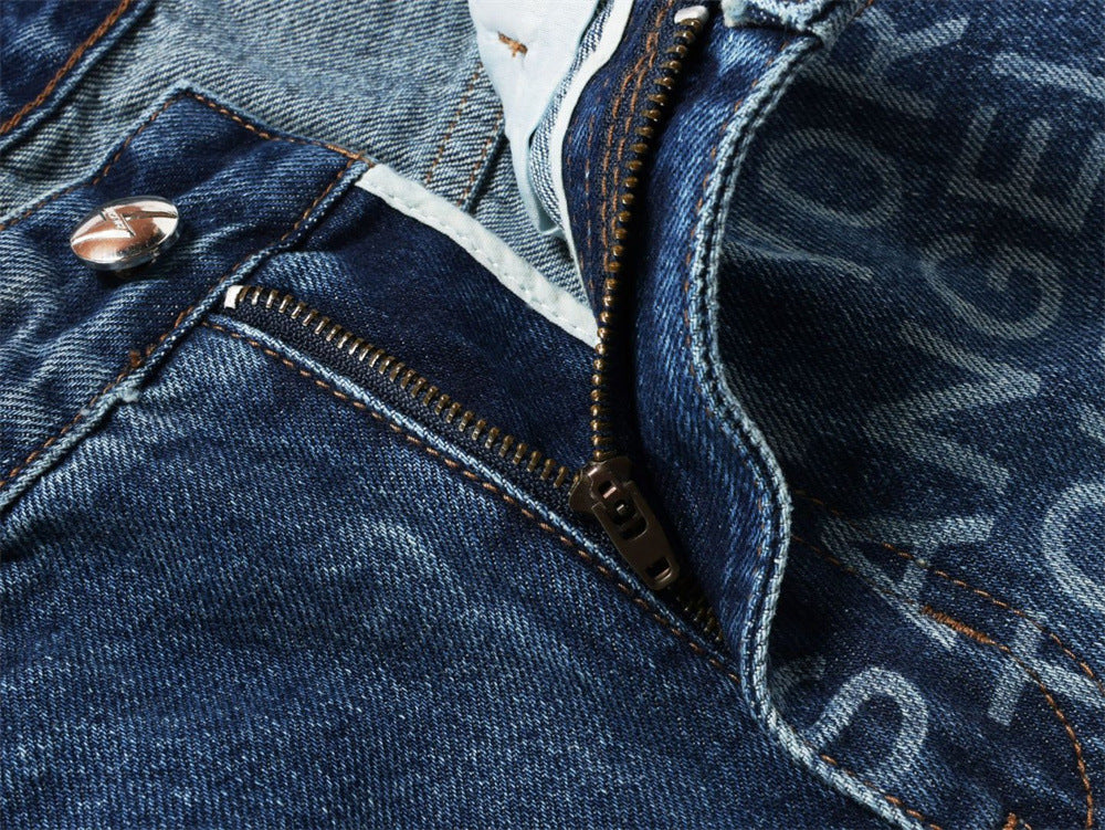 Men's Wide Straight-Leg Jeans – Allover City Names & Lightning Bolt Print