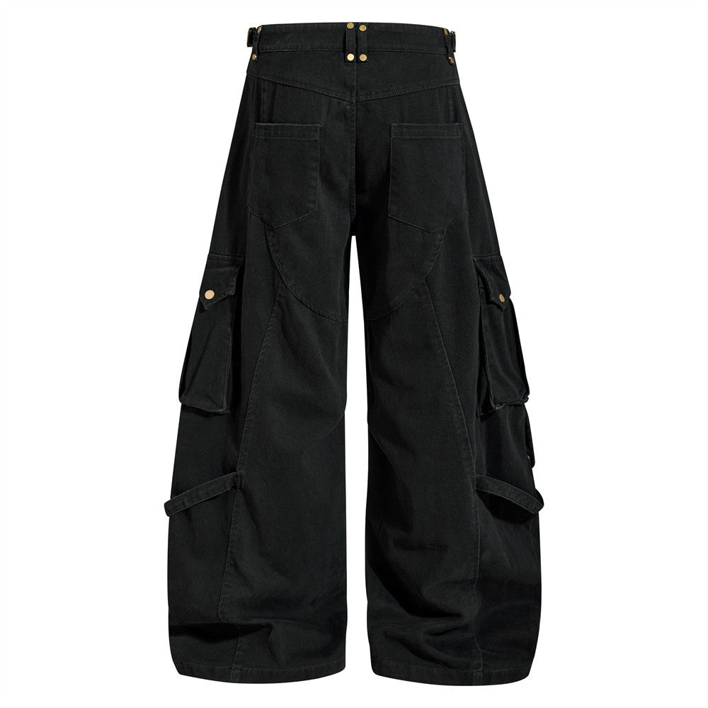 Wide-Leg Cargo Pants with Multi-Pocket Deconstructed Design