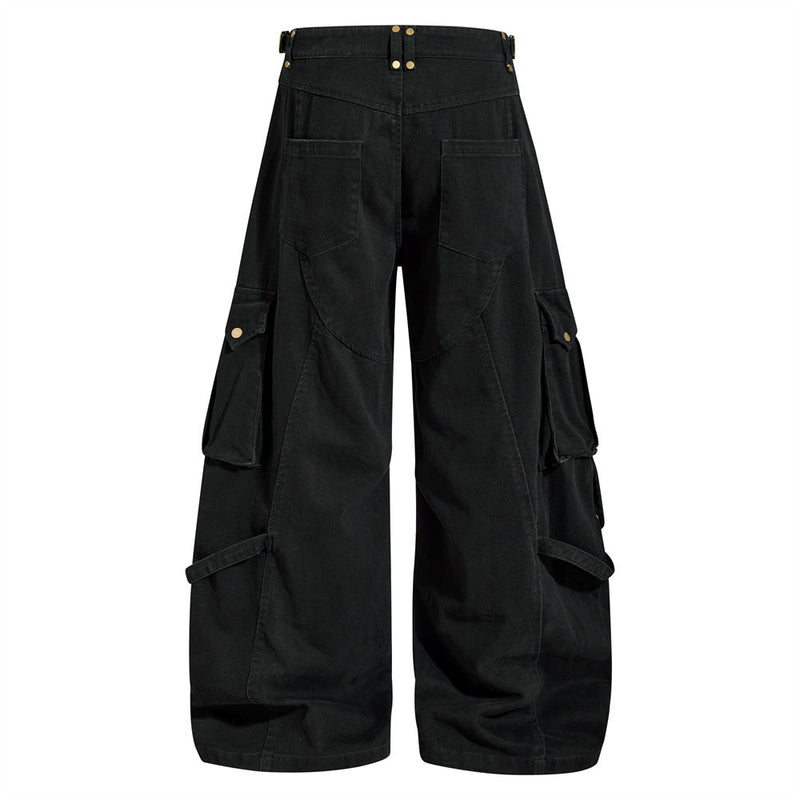 Wide-Leg Cargo Pants with Multi-Pocket Deconstructed Design