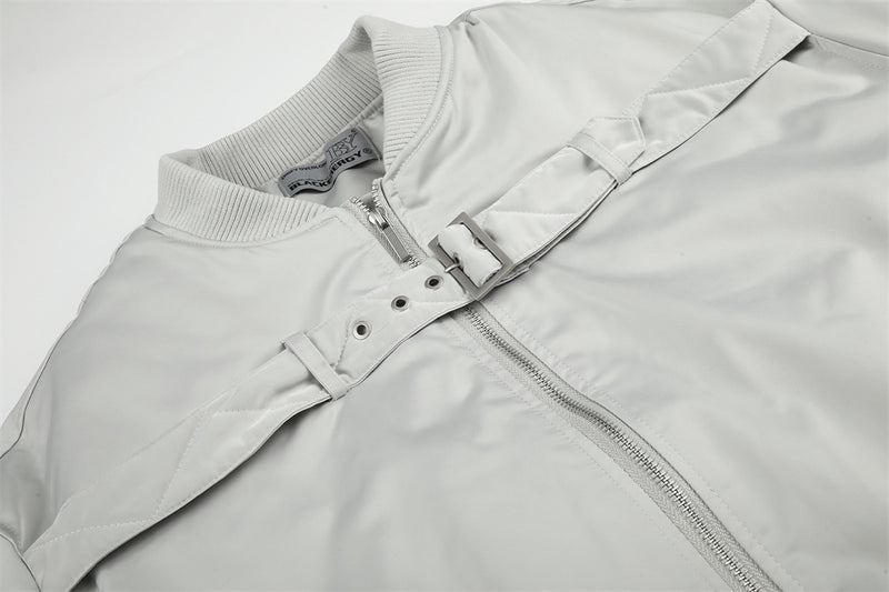 Bomber Jacket Men Oversized Buckle Strap Stand Collar Padded Outerwear