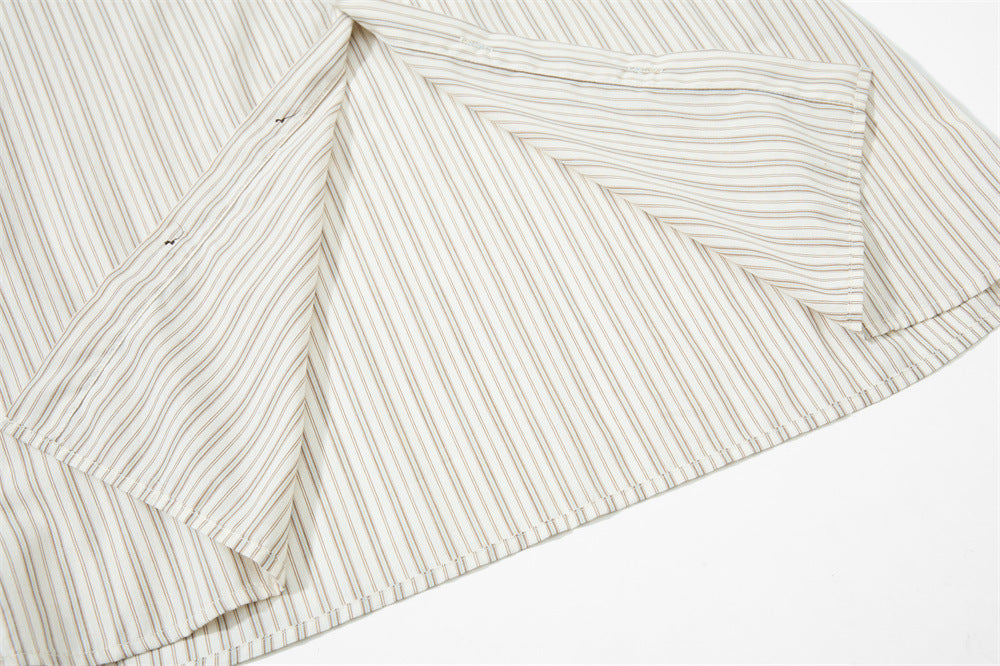 Striped Short Sleeve Shirt – Japanese Loose Fit with Necktie Detail