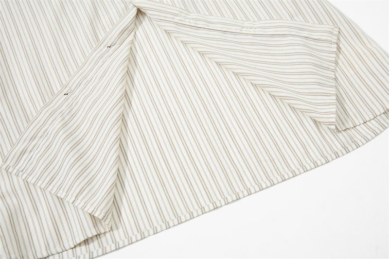 Striped Short Sleeve Shirt – Japanese Loose Fit with Necktie Detail