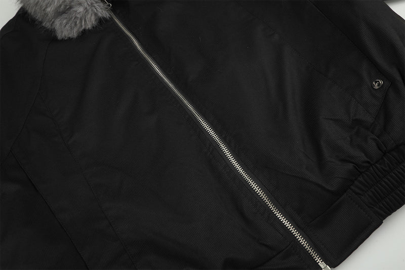 Faux Fur Collar Padded Bomber Jacket – Oversized Flight Jacket