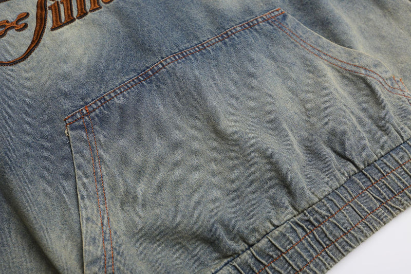 Denim Hoodie Vintage Washed Made Timeless Embroidery Oversized Fit