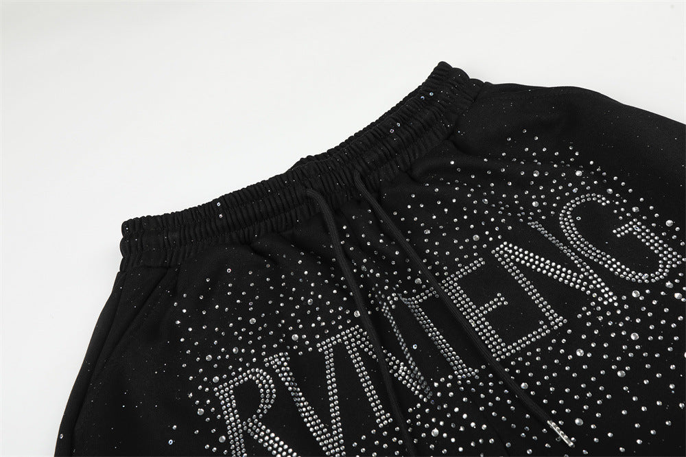 Men's Wide-Leg Sweatpants with Rhinestone Letter Print & All-Over Starry Sparkle