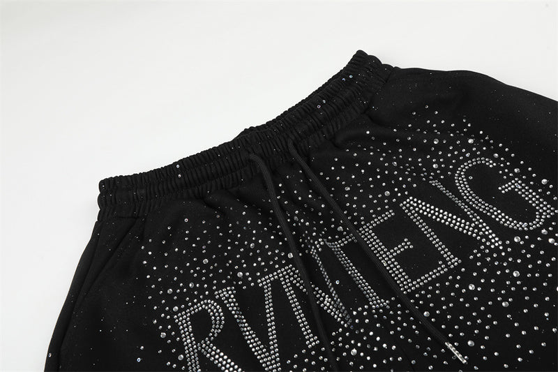 Men's Wide-Leg Sweatpants with Rhinestone Letter Print & All-Over Starry Sparkle