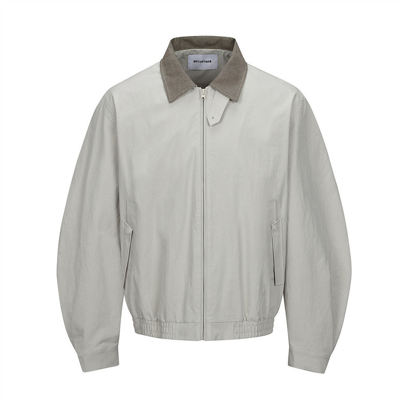 Men's Bomber Jacket with Houndstooth Collar & Pleated Sleeves