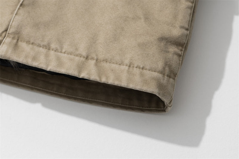 Men's Padded Canvas Jacket with Faux Fur Collar & Metal Toggle Closures