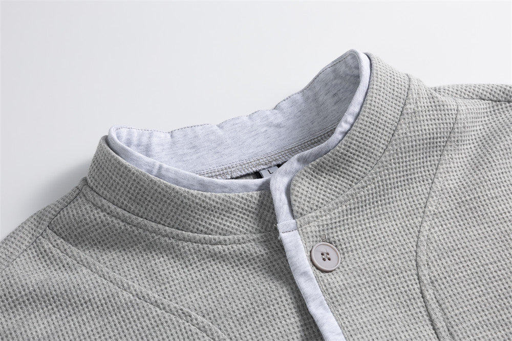 Herren-Bomber-Cardiganjacke aus Waffelstrick mit Stehkragen – Lässige Passform