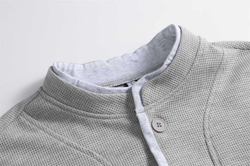 Herren-Bomber-Cardiganjacke aus Waffelstrick mit Stehkragen – Lässige Passform
