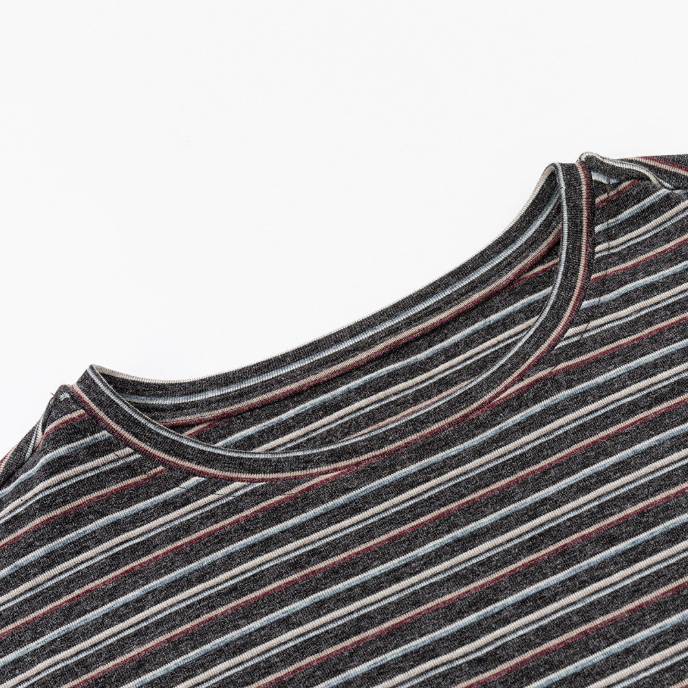Loose Long Sleeve Striped Shirt – Faux Two-Piece Crewneck Top