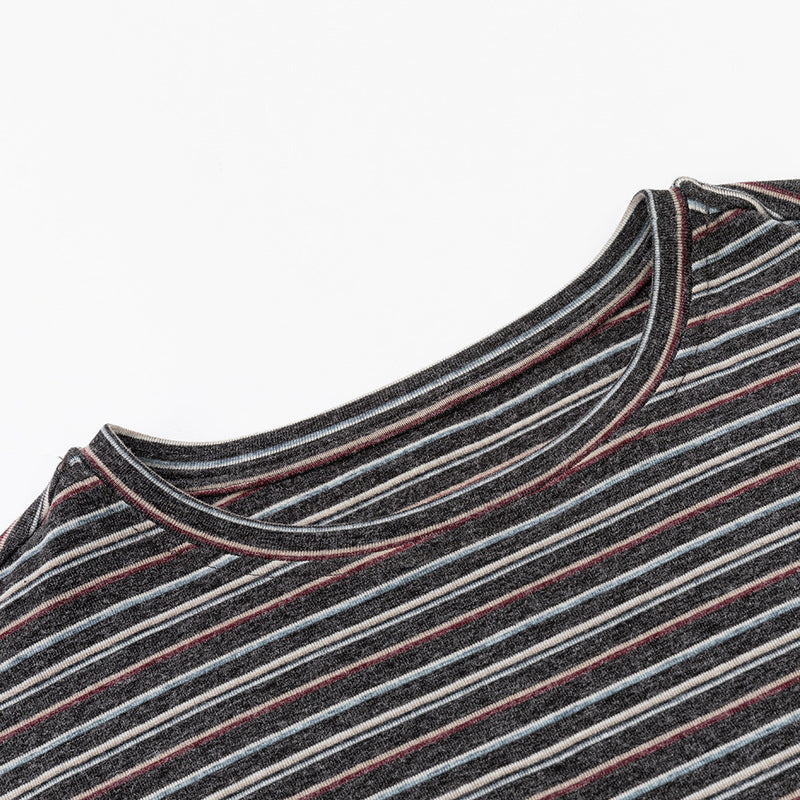 Loose Long Sleeve Striped Shirt – Faux Two-Piece Crewneck Top