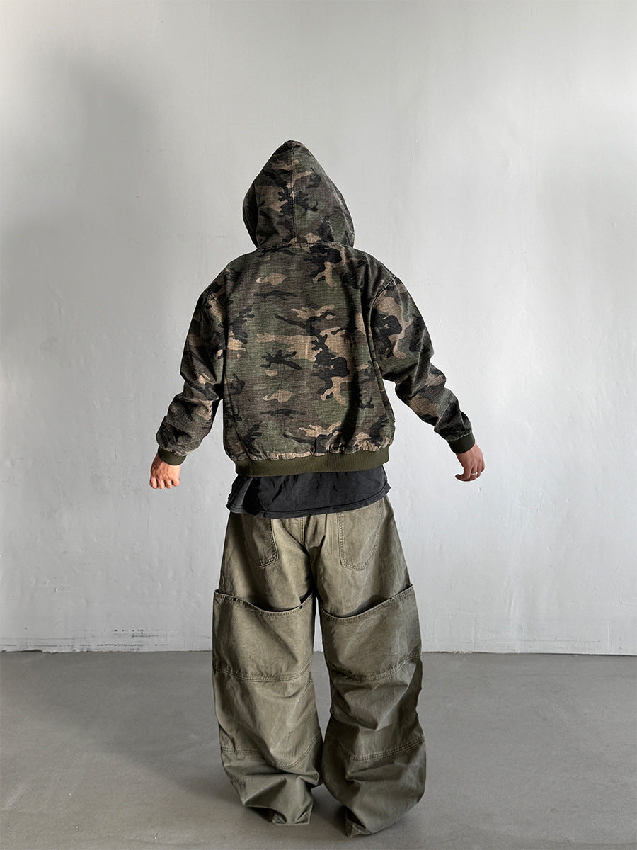 Camo NY Zip-Up Hoodie Jacket with Chenille Patch Letters