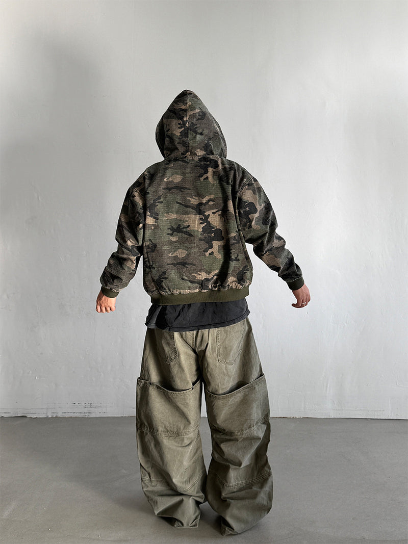 Camo NY Zip-Up Hoodie Jacket with Chenille Patch Letters