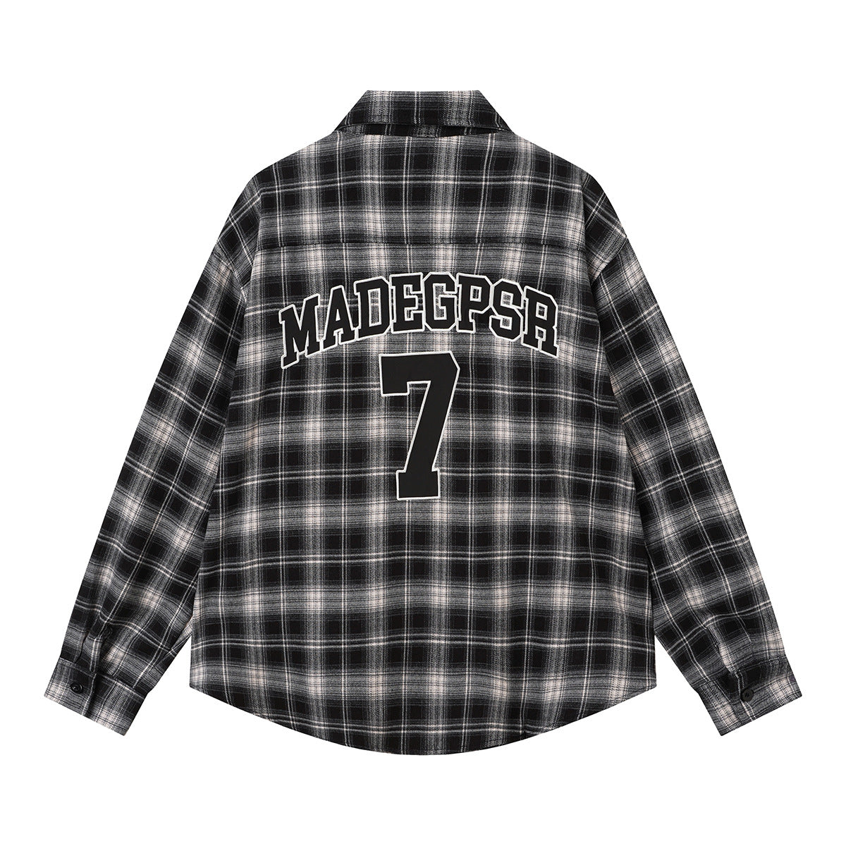 Kariertes Flanell-Overshirt mit Varsity-Emblem & Nummern-Grafik