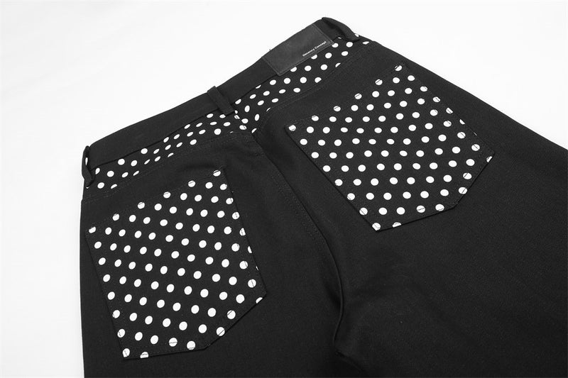 Pantalon à jambes larges avec poches contrastantes à pois et revers aux ourlets