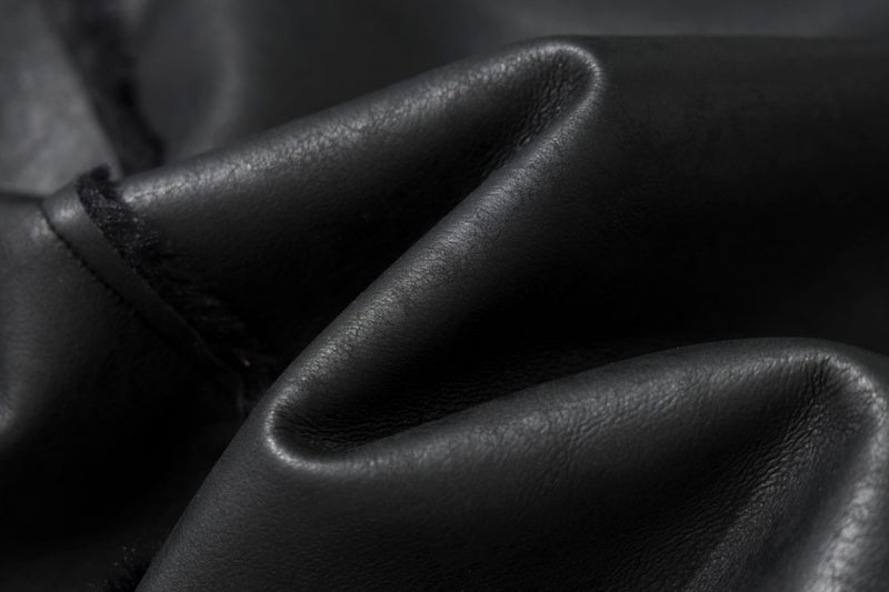 Leather Jacket with Fur Collar – Black Bomber Moto Jacket with Cargo Pockets &