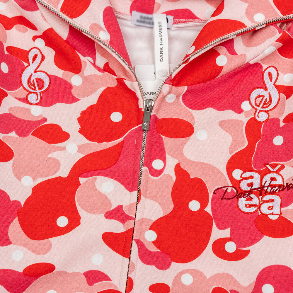Men's Camo Zip-Up Hoodie with Music Note Embroidery – Oversized Streetwear