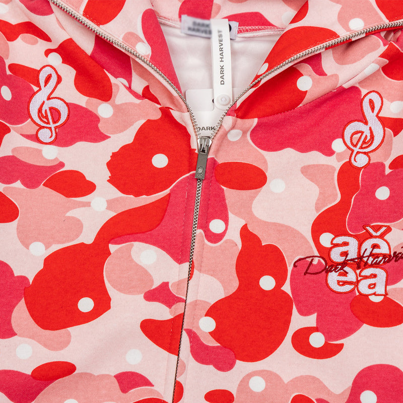 Men's Camo Zip-Up Hoodie with Music Note Embroidery – Oversized Streetwear