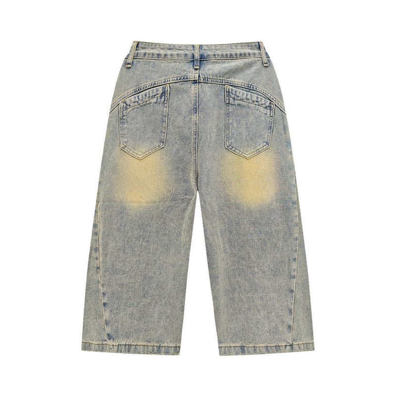 Hand-Painted Splatter Distressed Cargo Denim Shorts
