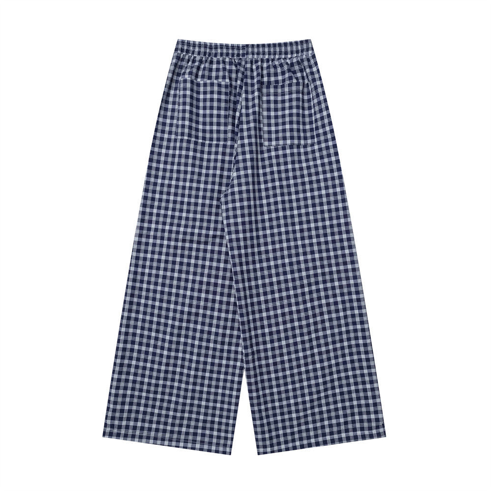 Plaid Wide-Leg Pants with Apron Overlay – Relaxed Fit Japanese Streetwear