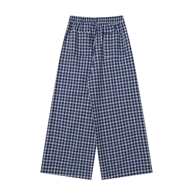 Plaid Wide-Leg Pants with Apron Overlay – Relaxed Fit Japanese Streetwear