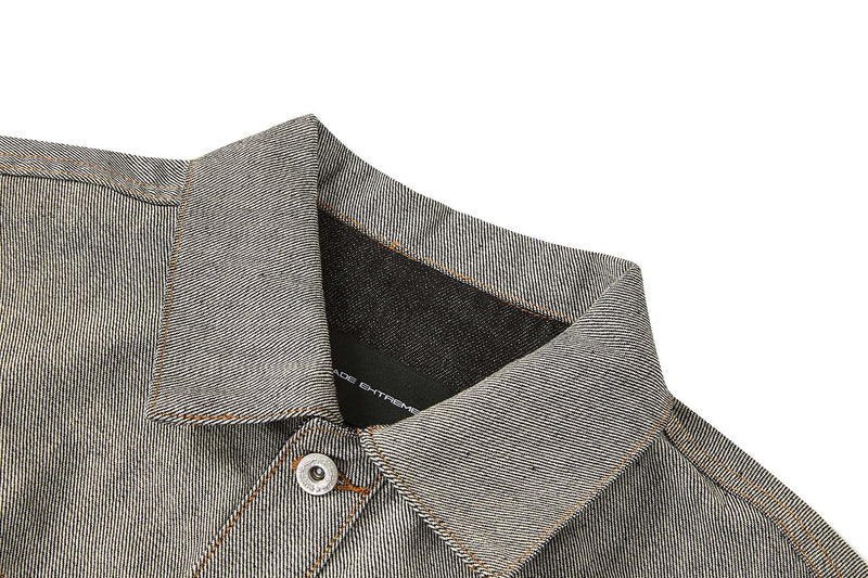 Veste en jean bicolore à empiècements contrastants – Coupe carrée